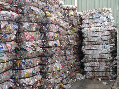Bales of PET and HDPE